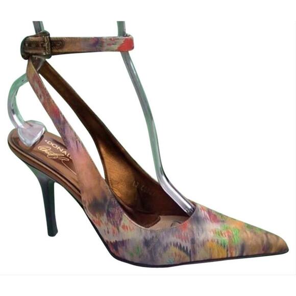 Donald Pliner Hand Painted Leather Shoe Pump New Exotic Ankle Strap $400 NIB